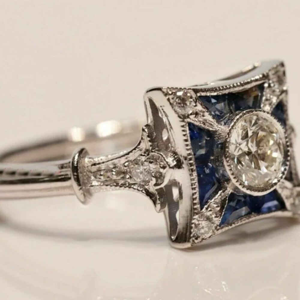 Old European Style Cubic Zirconia Sterling Silver Ring Size 7